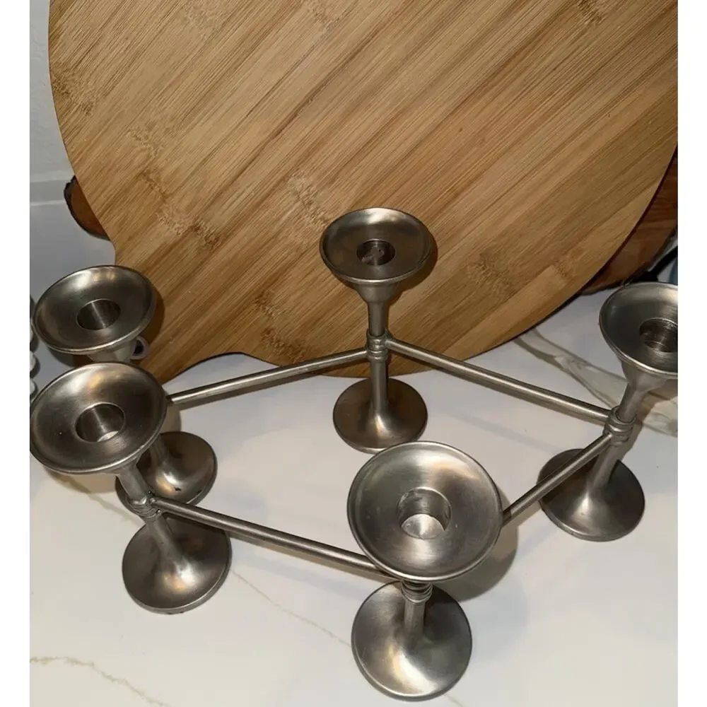 Pottery Barn Five Pillar Candelabra Pewter Silver Candle Holder 28 Inches